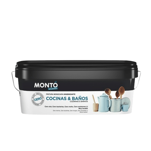 Vopsea igienizantă antimucegai, pe bază de apă, pentru bucătării, băi si zidarie, interior/exterior, 2.5L, alb, Monto